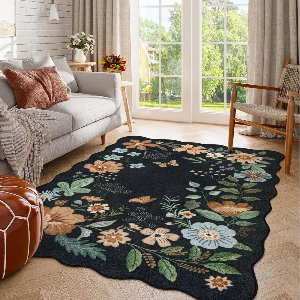 Lahome Machine Washable Floral Plant Floor Mat-Natural Bio-Printed Soft Rug for Living Room, Bedroom, or Entryway