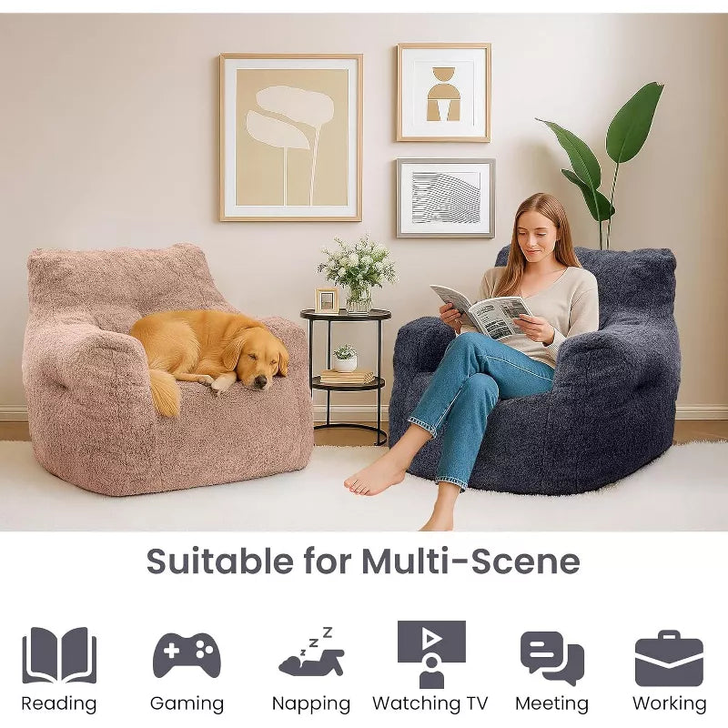 Hooseng Bean Bag Chair, Bean Bag Sofa Chair with Armrests, Fluffy and Lazy Sofa with backrest, Comfy Cozy BeanBag Chairs