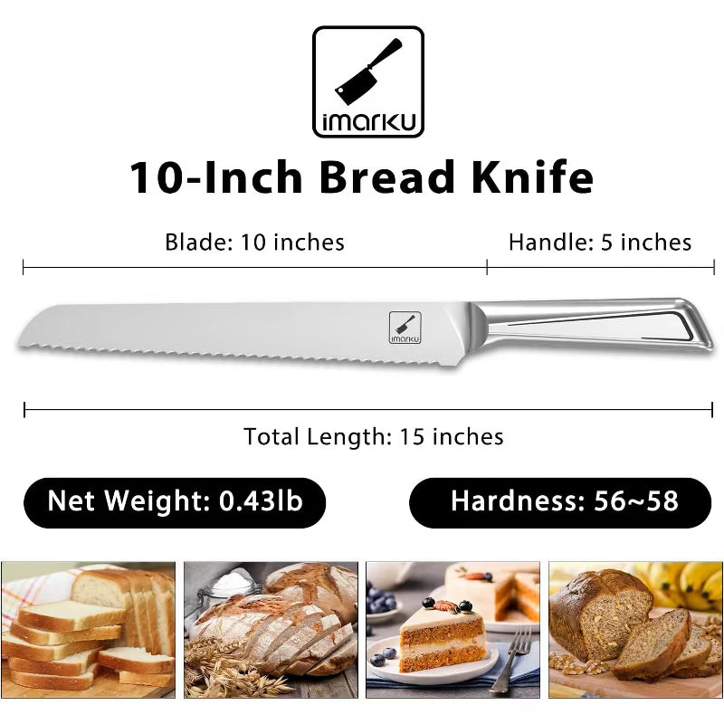 imarku Bread Knife,10 inch Stainless Steel Cake Knife,Bread Knife for Homemade Bread Sourdough, Razor Sharp Blade and Wavy Edge, Baking&Birthday Gifts