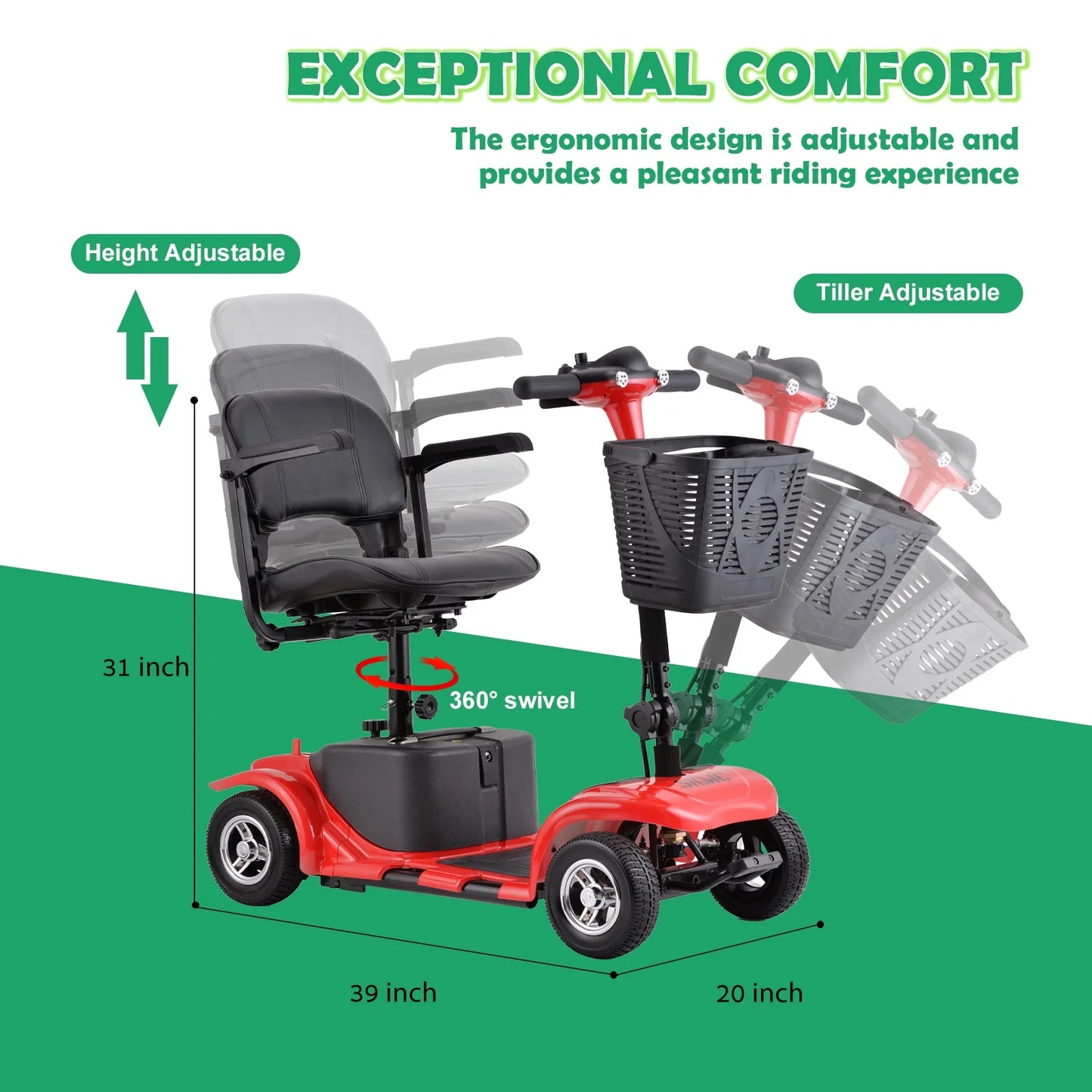 SKMC 4 Wheel Mobility Scooter,Mobility Scooter for Adults, Senior, Electric Powered Chargeable Device for Travel