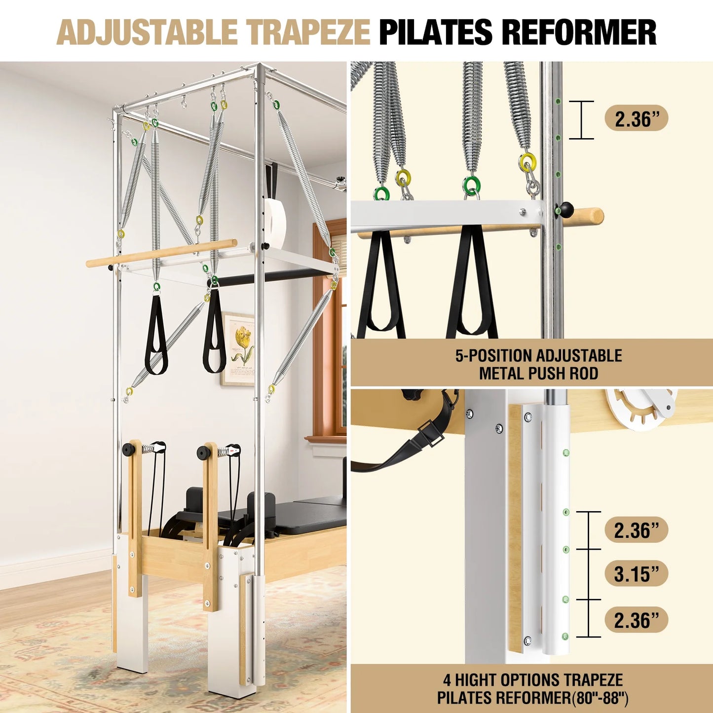 Syedee Pilates Equipment for Studios, Cadillac Pilates Reformer Trapeze Pilates Reformer Machine for Home Gym, Pilates Exercise Equipment with Jump Board, Adjustable Resistance