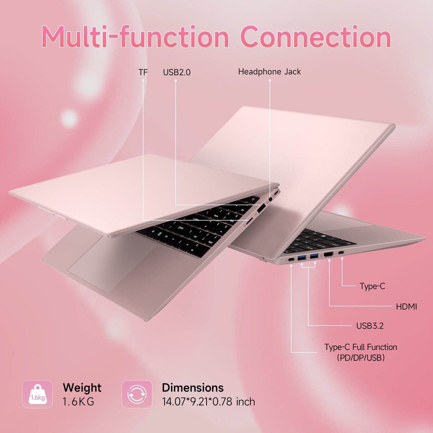 15.6-inch Laptop Computer Pink, LPDDR5 12GB RAM 512GB SSD, Intel Celeron N150 Processor(Up to 3.6GHz), Windows 11 Pro Laptop Computers with FHD IPS Display, WiFi 6, Bluetooth 6.0, Type-C, HDMI, USB