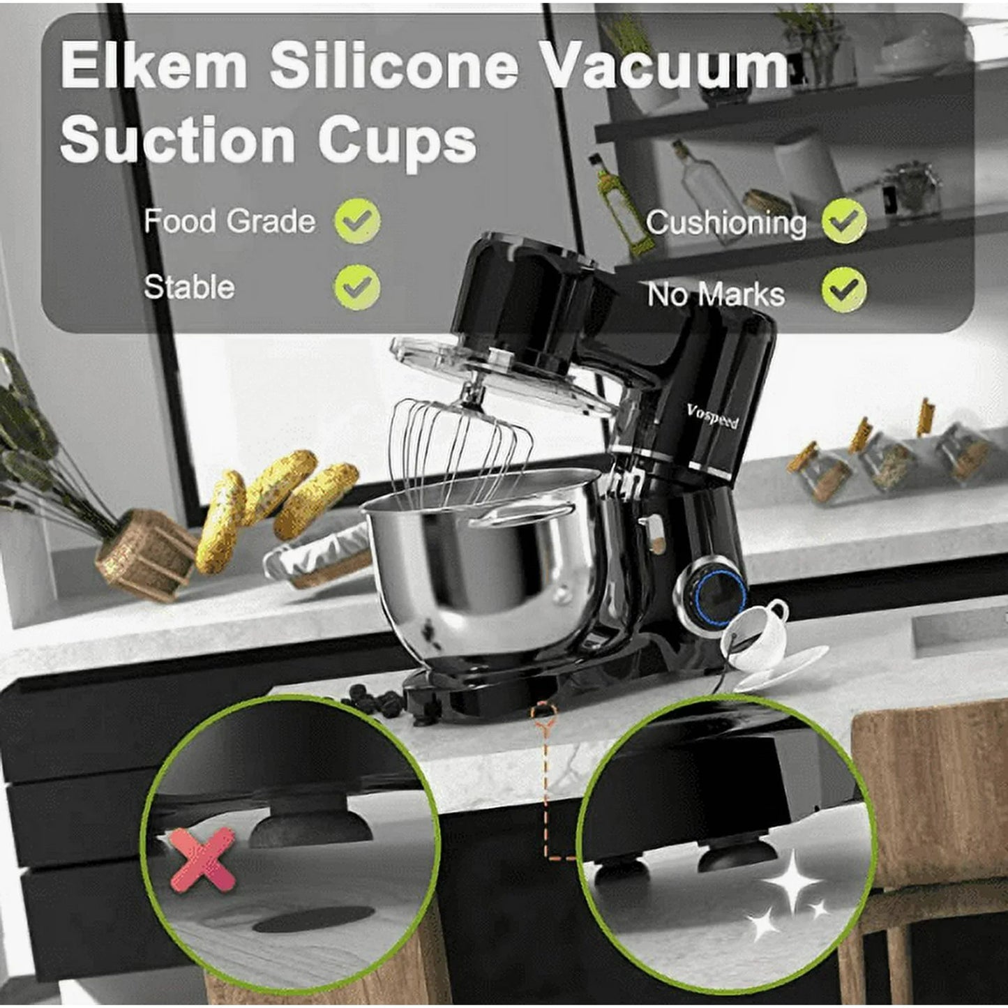 Electric Stand Mixer, 7.4 QT Stand Mixer for Kitchen, 6-Speed Tilt-Head Food Mixer, Kitchen Electric Standing Mixer with Dough Hook Wire Whip Beater, Professional Cake Mixer Machine, Silver, A5001