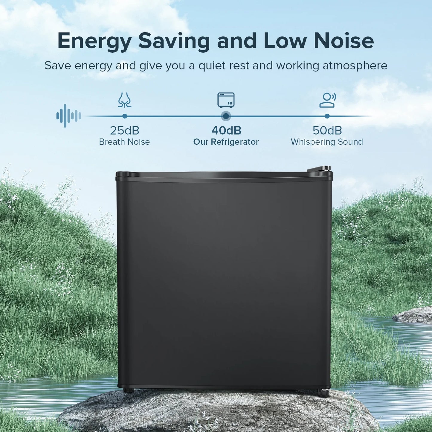 1.6 Cu ft Compact Single Door Refrigerator - Energy Efficient, Reversible Door, Perfect for Home, Office, or Dorm, Black