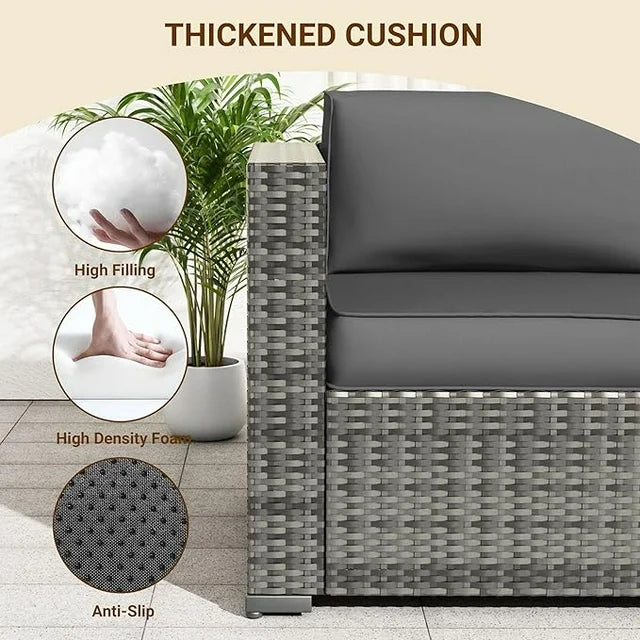 UDPATIO Patio Furniture Sets, Modular Rattan Outdoor Patio Sectional Furniture Sofa Set, Wicker Patio Conversation Set for Backyard, Deck w/Coffee Table, 7PC Grey/Grey (Include Sofa Cover)