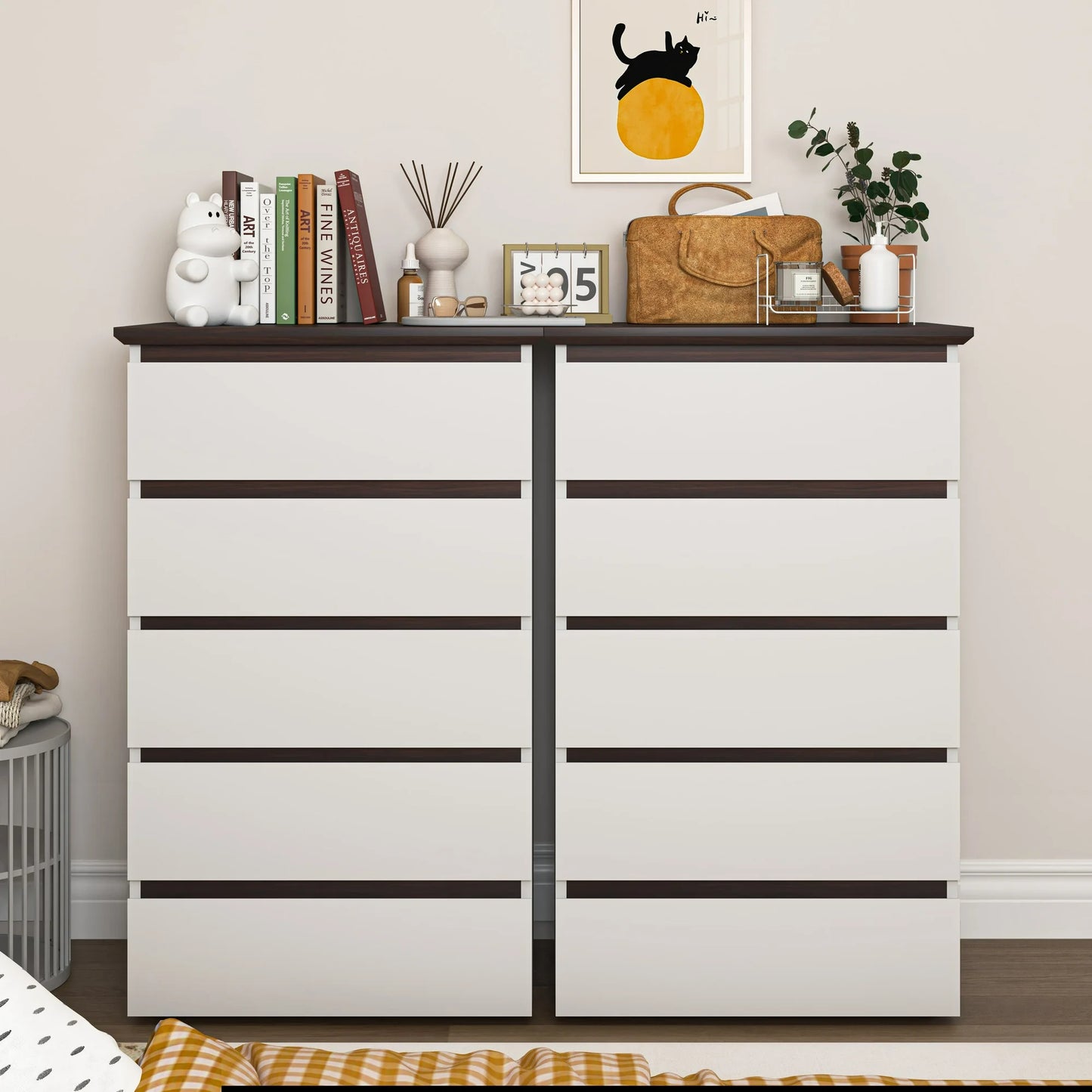 Prilinex 5 Drawer White Dressers for Bedroom Tall Wooden Chest of Drawers for Living Room Hallway 16"D x 24"W x 39"H