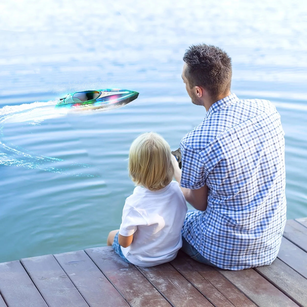 JoyStone 12 inch RC Boat with Led Lights & 2 Batteries, 15+ mph Fast Racing Boat Remote Control Boat for Pools and Lakes Toys Gifts for Kids & Adults, Green