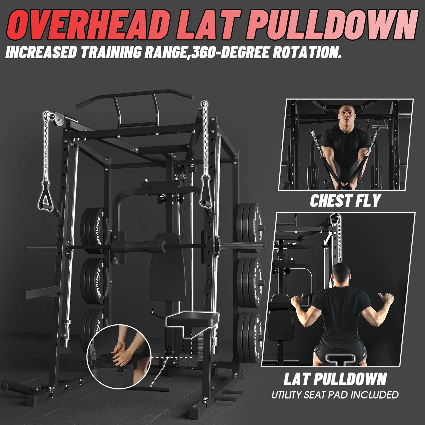 Mikolo Smith Machine with 120LBS Weight Stack, 2000LBS Power Cage Squat Rack, Pec Deck Machine with LAT Pull-Down, Cable Crossover with Dual Pulley Functional Trainer for Home gym