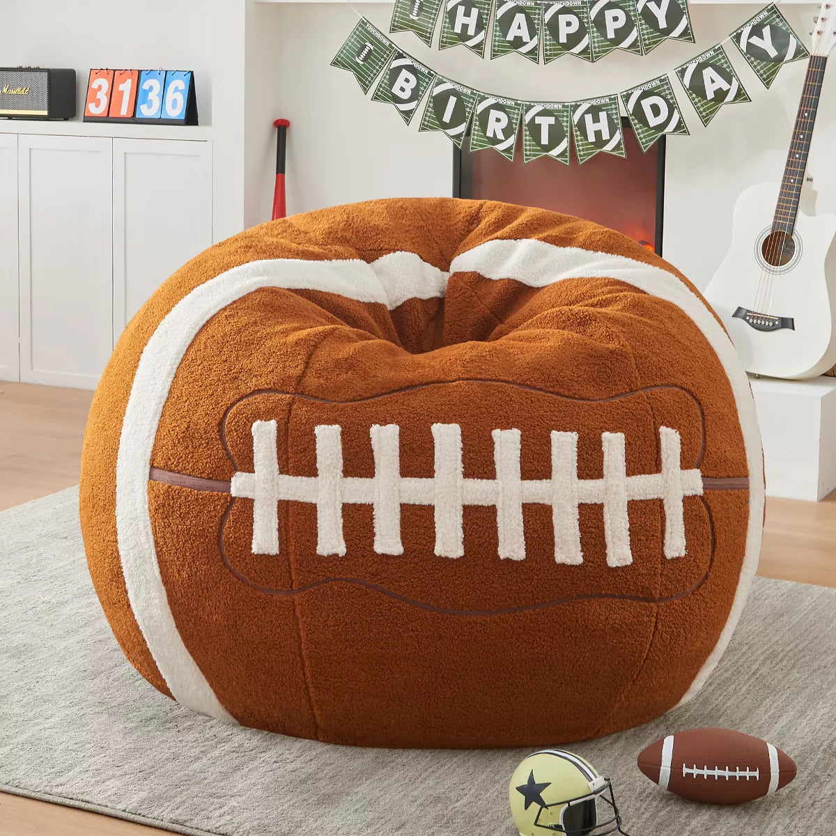 Inhand Sports Football Bean Bag Chair - Oversized Bean Bag Sofa Couch with Filler - Football Plush BeanBag for Living Room Bedroom Dorm Office - 4ft
