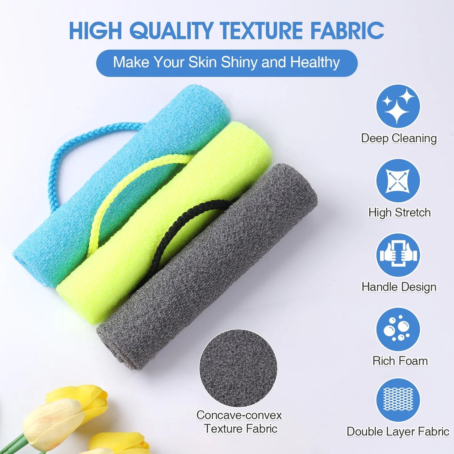 Okaka 3 Pcs Exfoliating Net Sponge Body Scrubber Bath Towel for Adult and Kids