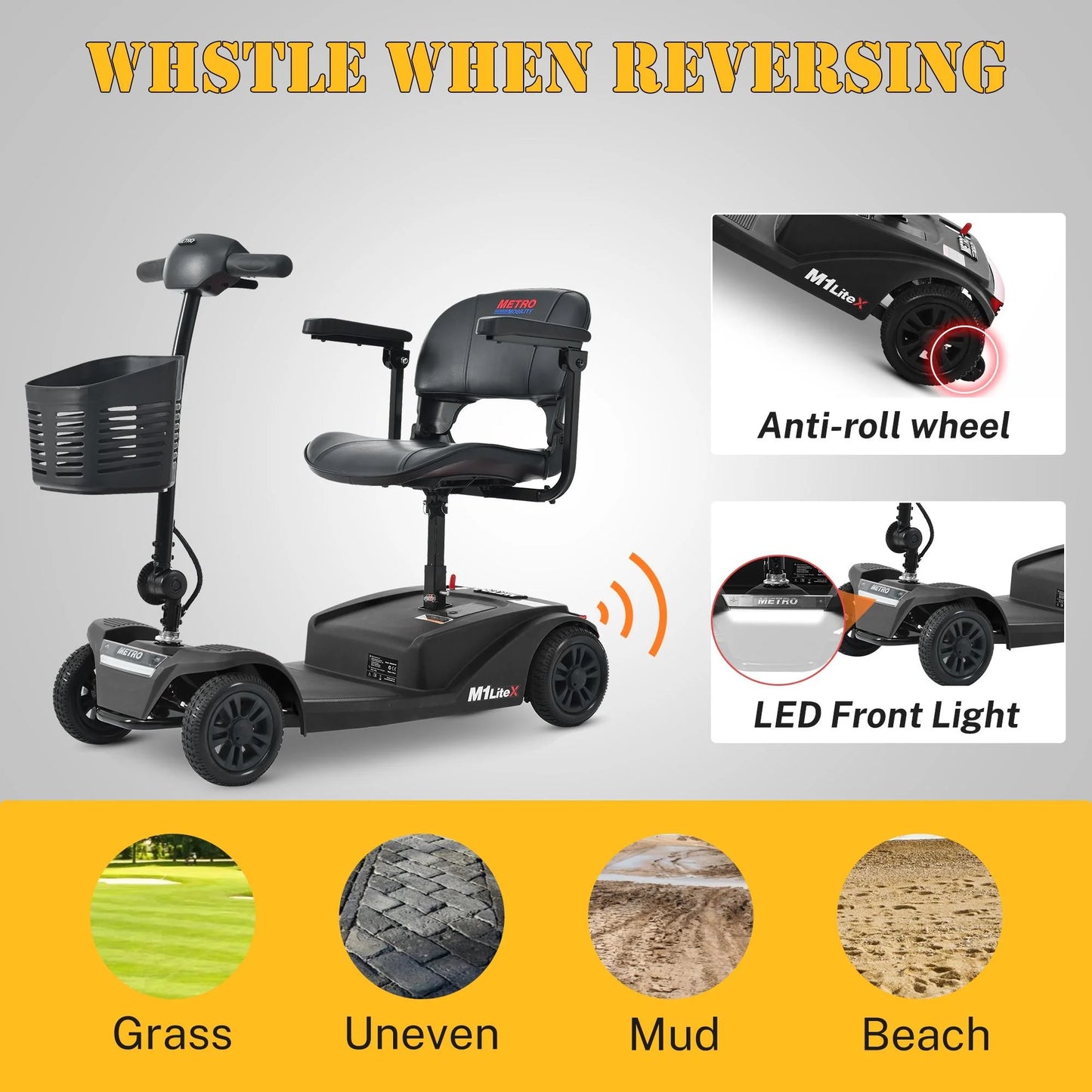 Segmart Mobility Scooter for Seniors, Heavy Duty 4-Wheel Mobile Device with Front & Rear Light, 300lbs, Black