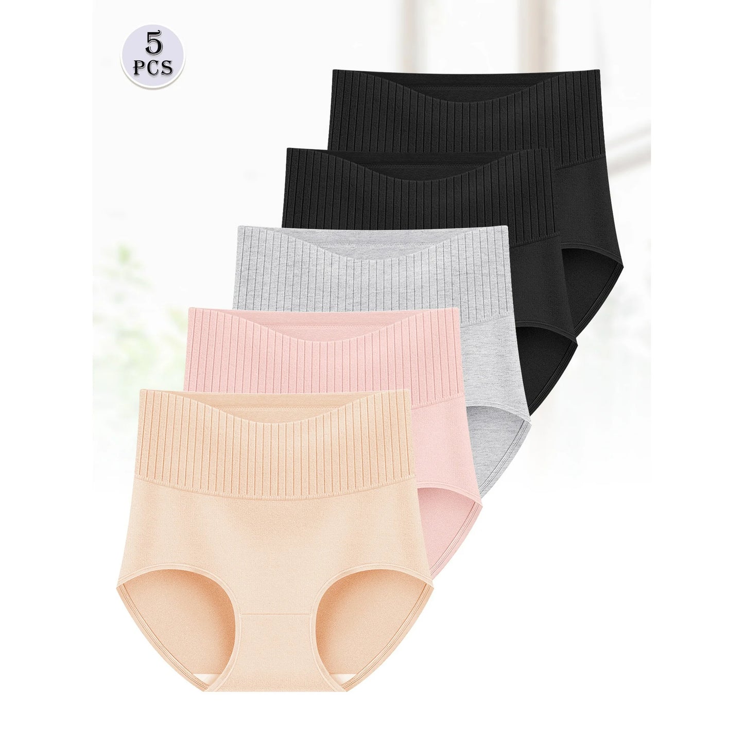 MEIYATING Women's High Waisted Cotton Panties - Tummy Control Full Coverage Underwear 5 Pack