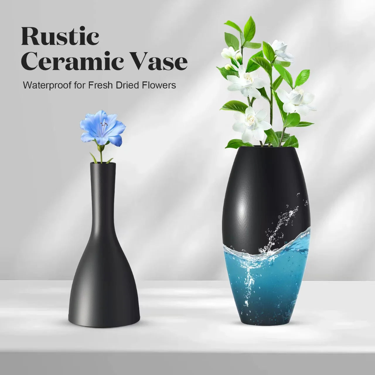 Black Ceramic Vases Set Of 4, Handmade Classic Matte Vases for Home Decor,Rustic Bud Vases Decorations for Table,Shelf,Office,Housewarming