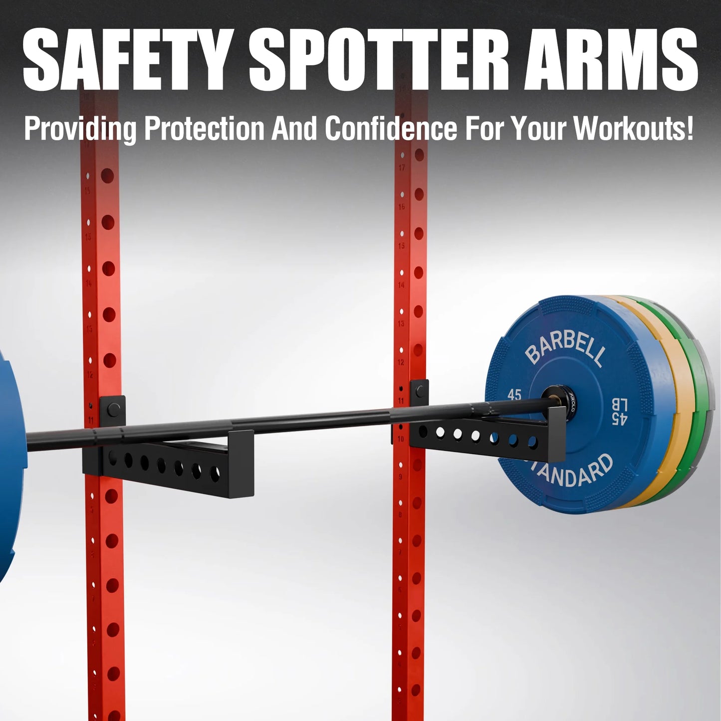 Mikolo Safety Catches Power Cage Attachment, Spotter Arms-Fit 2"x 2" Tube, with 1" Hole for WR00 QJ Squat Rack Power Rack Cage, 500LBS
