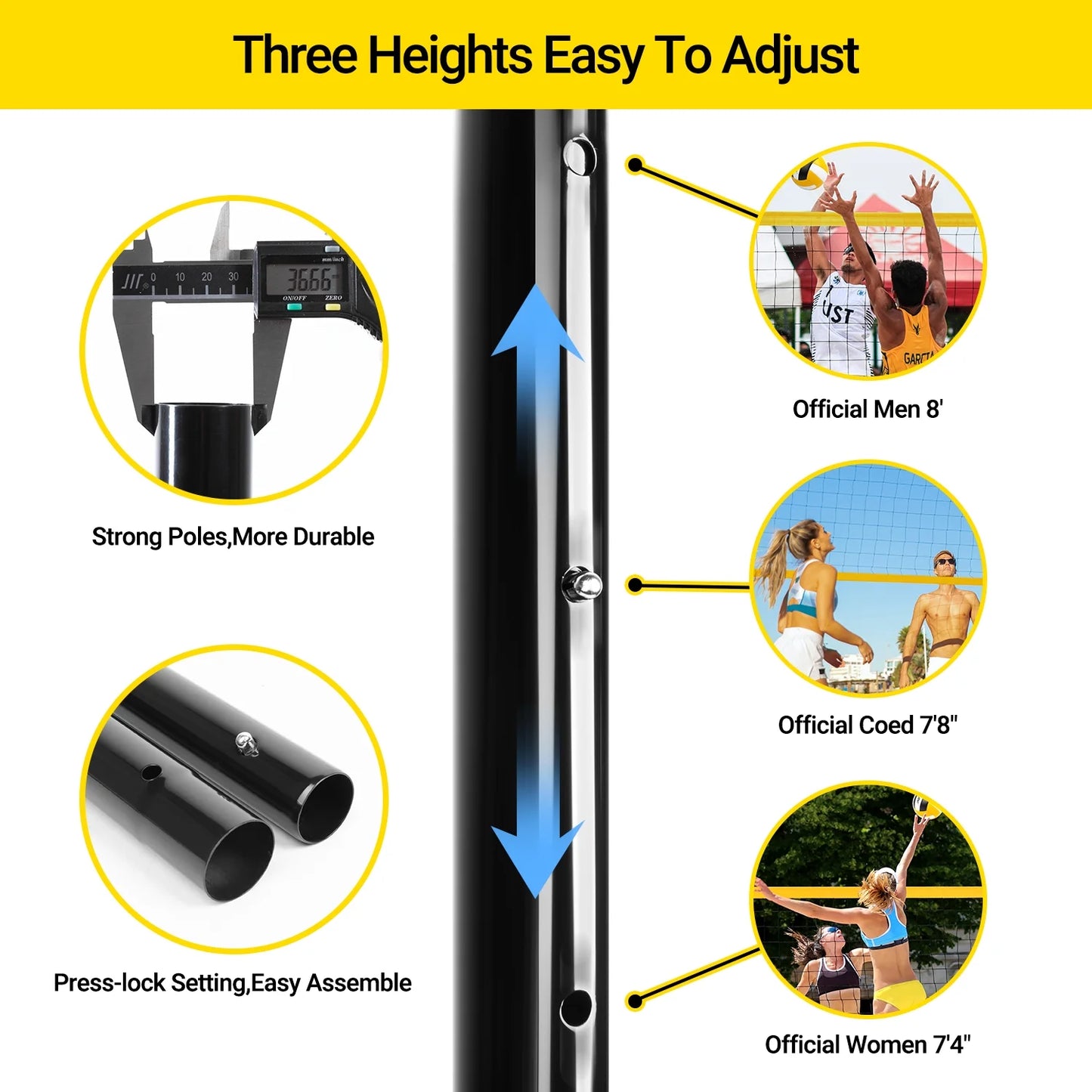 JASCOPRO Volleyball Net System Set for Backyard, 32*8 Feets, Three Heights Adjustable