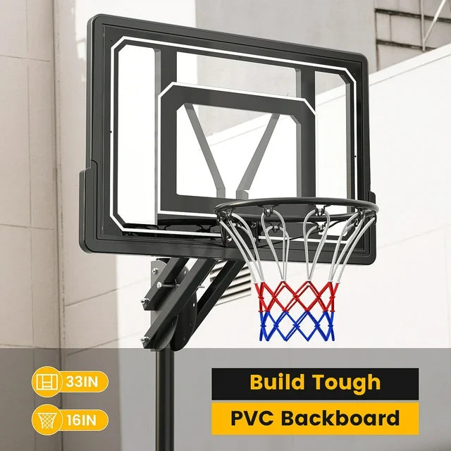 VIRNAZ 33 in. Portable Basketball Hoop & Goal System for Outdoor Indoor Court 5.5 - 9.5 ft. Easy Height Adjustable with Weight Bag