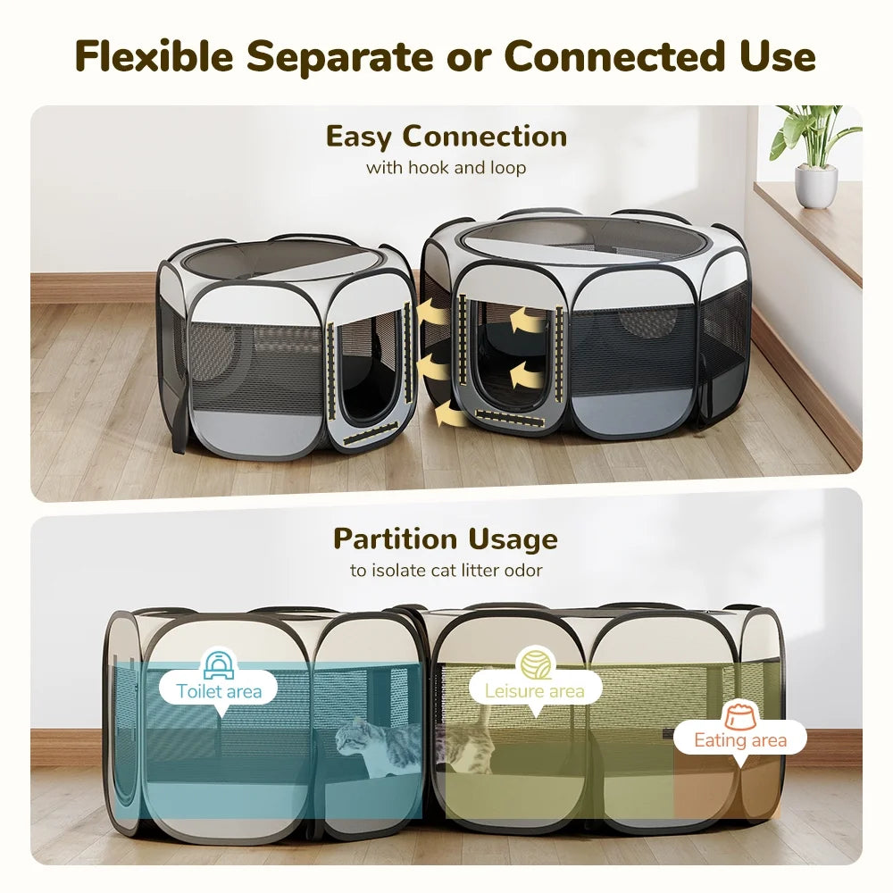 2-in-1 Dog Playpens, SINGES Portable Pet Playpen 2-Room, Pop-up Dog Tent, Foldable Pet Tent, Dog Play Enclosure, Cat Houses