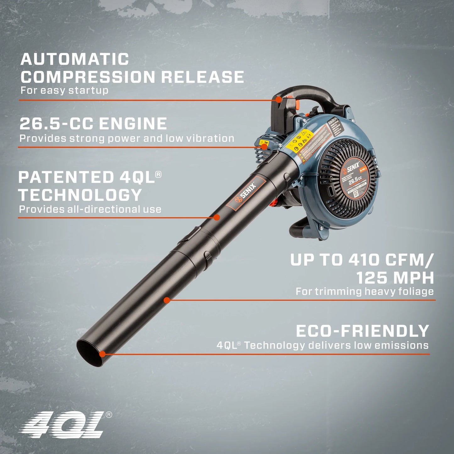 SENIX COMPACT POWER BLOWER 4 Cycle Dual Grip 4QL Leaf Blower Standard Form