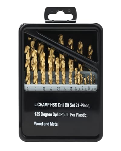 21-Piece HSS Drill Bit Set, Titanium Coating High-Speed Steel Drill Bits from 1/16 to 3/8 for Metal, Steel, Cast Iron and Plastic - Comes with Indexed Storage Case