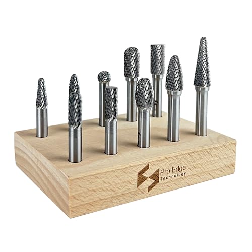 Carbide Burr Set 1/4 Shanks, Head Dia 1/4-5/16, 10Pcs Double Cut Rotary Tools, Cutting Burrs Die Grinder Bits for Metal, Wood, Stone, Steel Grinding, Deburring, Carving, Porting