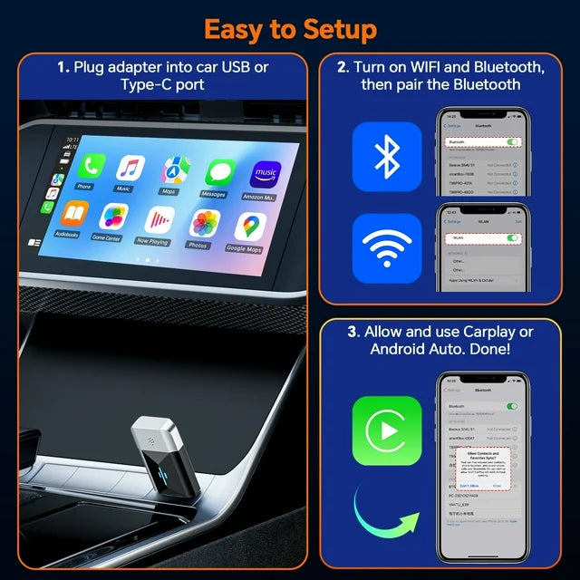 TOGUARD 2 in 1 Wireless CarPlay Apple CarPlay & Android Auto Car Adapter, with WiFi Bluetooth Plug and Play Converts Wired to Wireless for OEM Factory Wired Type-C/USB Adapter