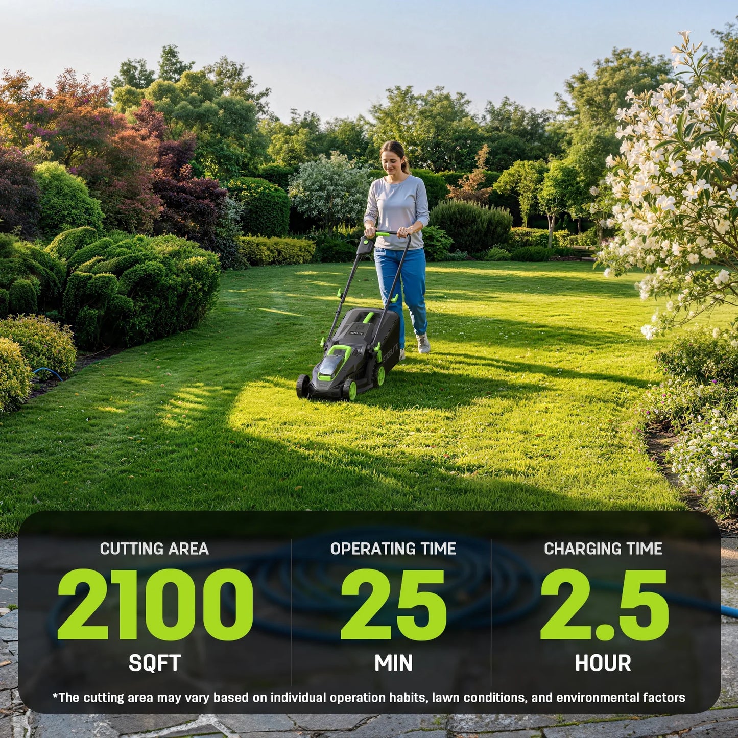 Steelite 13-Inch Cordless Lawn Mower, 21V Electric Lawn Mowers with Brushless Motor for Garden,5 Heights Adjustment, 4.0Ah Battery & Charger Included