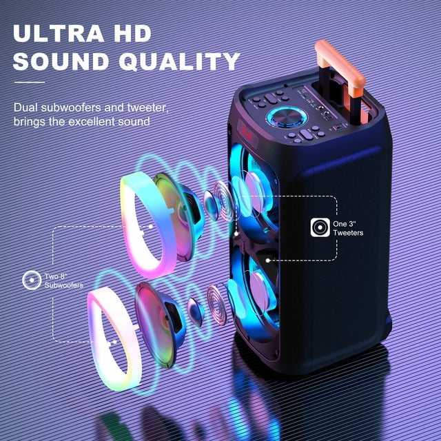 FanFun Karaoke Machine for Adults, 8" Big Bluetooth Party Speaker with 500W Peak Power, PA System with LED Disco Light for Party