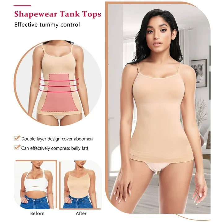 MANIFIQUE 2 Pack Compression Tank Cami Tummy and Waist Control Body Shapewear Camisole for Women