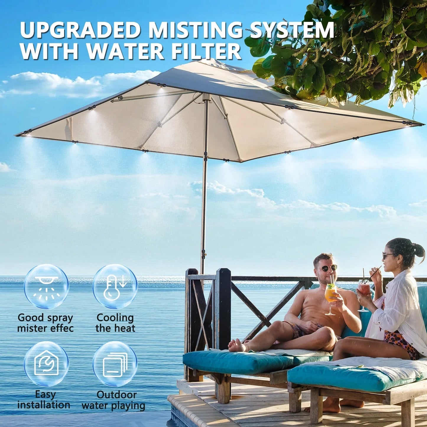 Uarter Misting Cooling System Outdoor Mister: Cooling System Upgraded Spray Nozzles 33 FT Cooling Mister for Outside Patio Beach Pool