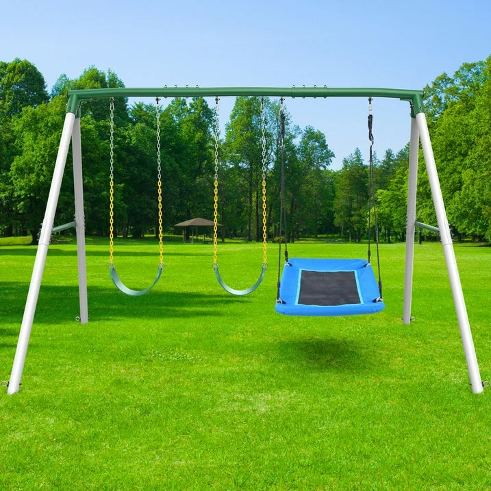 KloKick 600lbs Heavy Duty Swing Set A Frame Metal Swing Set with Platform Swing 2 Belt Swings for Backyard