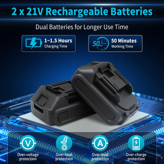 Tidymend Mini Chainsaw 6 Inch, 21 V Battery Powered Electric Chain Saw, Cordless Chainsaw with 2 Batteries 2 Chains Charger