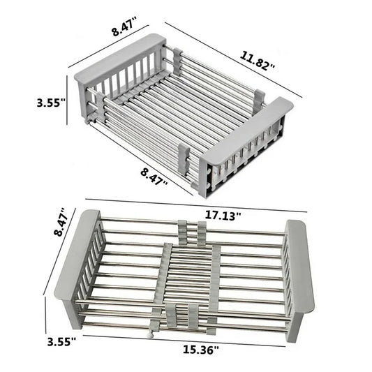 Expandable Dish Drying Rack Over The Sink Dish Basket Drainer with Telescopic Arms Functional Kitchen Sink Organizer for Vegetable (8-17) x 3.6 x 9