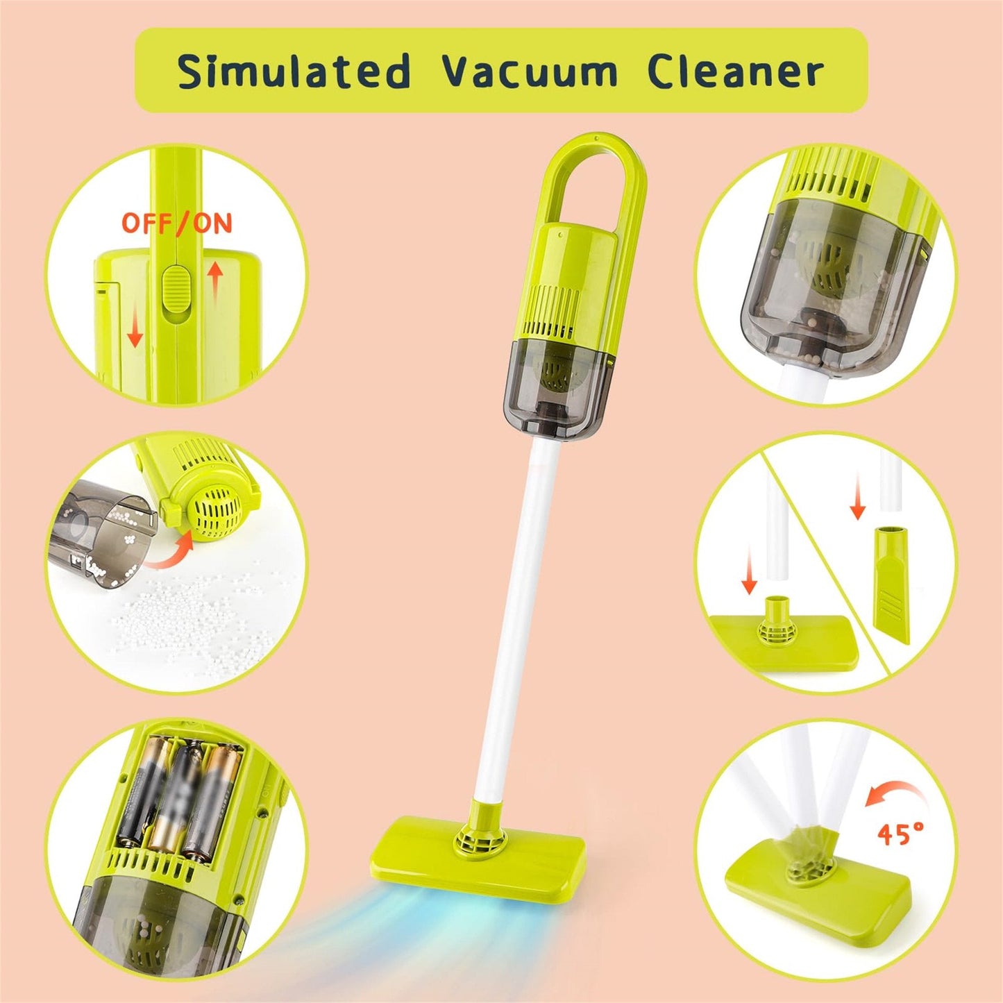 Kids Cleaning Toy Set 29PCS, Toddler Cleaning Set with Broom and Dustpan Set, Housekeeping Pretend Play Toys with Kids Vacuum, Duster, Brush, Rag, Toddler Girl Boy Toys, Red