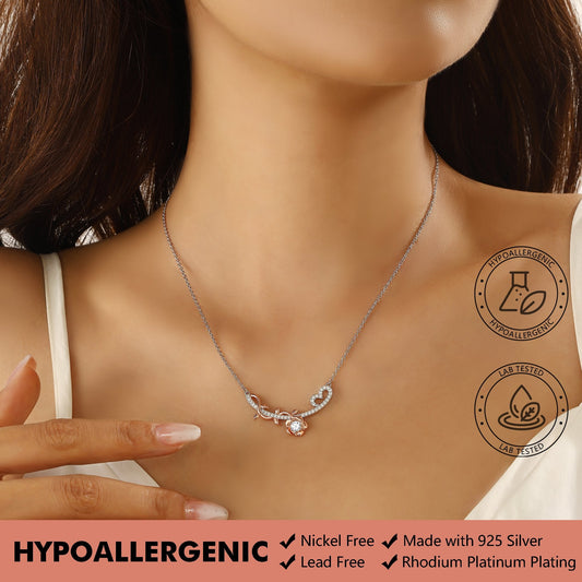 Beautlace 1/3 Carat Moissanite Necklace,D VVS1 18K White Gold over Stering Silver Rose Round Cut Simulated Diamond Pendant Necklace Jewelry Birthday Christmas Mother's Day Gifts for Women Mom