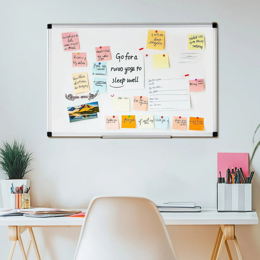 EDX Magnetic Dry Erase Board, 36 X 24 Inches, Two Mounting 0ptions, Horizontal or Vertical,With Left and Right Removable Pen Tray, Silver Aluminium Frame, White