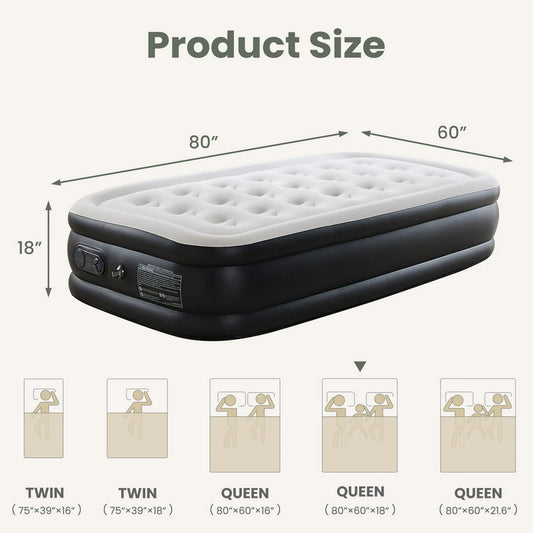 ZUNMOS Queen Air Mattress, 18" H Portable Low Noise Colchone Inflable with Built in Pump, Maximum Weight Capacity 660 LBS Air Bed for Camping, Indoor and Family