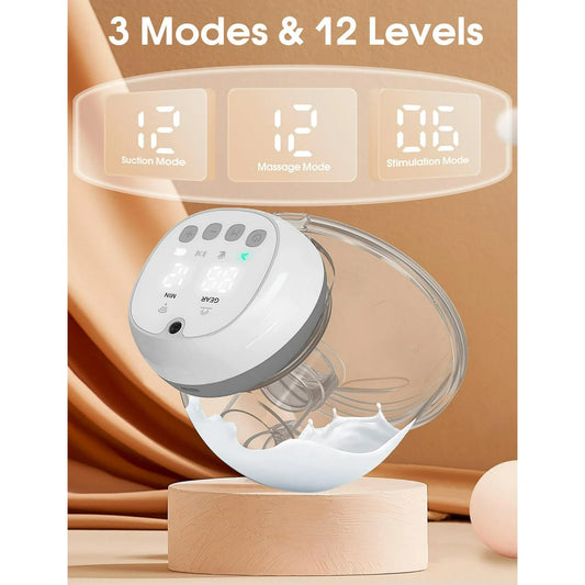 Totmizby Hands Free Electric Breast Pump,Wearable Breast Pump 12 Levels 3 Modes with Remote Control,140°Soft Silicone,LCD,1200mAh Battery,Low Noise Leak-Proof Painless Breastfeeding,2 Pack(Gray)