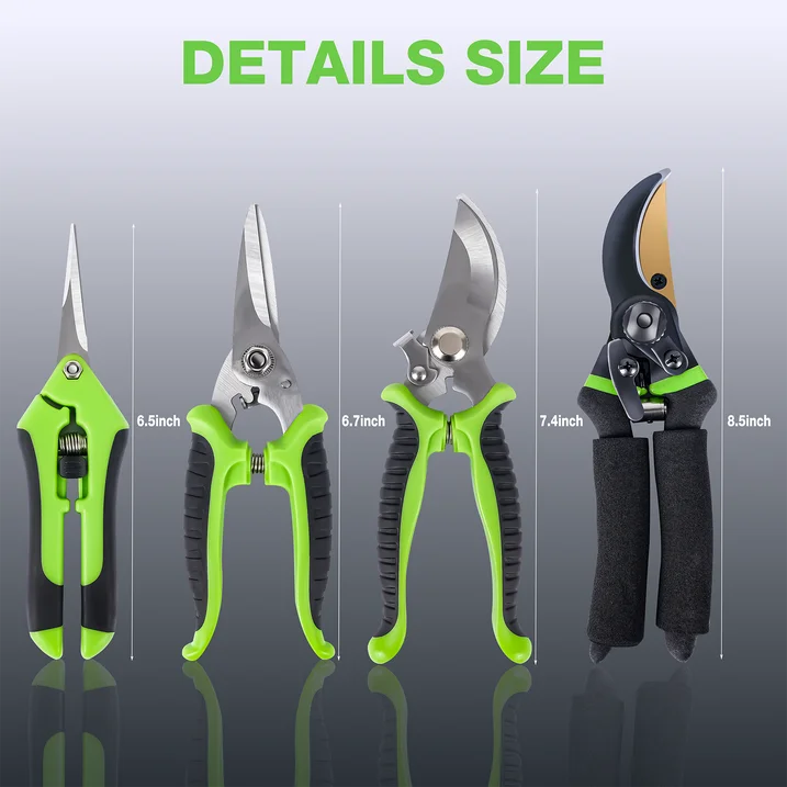 SUNOYAR 4 Pack Garden Pruning Shears, Garden Clippers Tools, Handheld Scissors Set with Gardening Gloves, Stainless Steel Precision Blades Pruning Shears Tree Trimmers