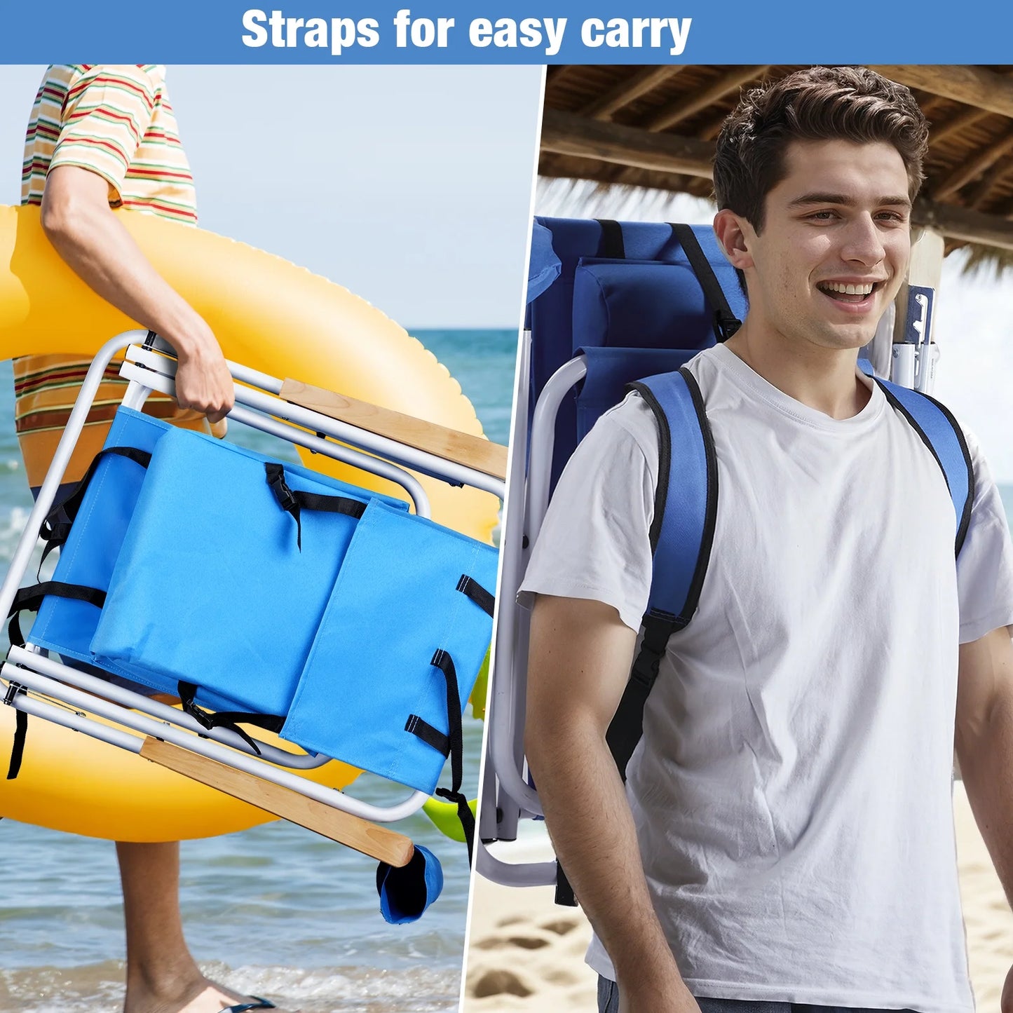 Zimtown Portable Beach Chair Folding Recliner Lounge Solid Camping Blue