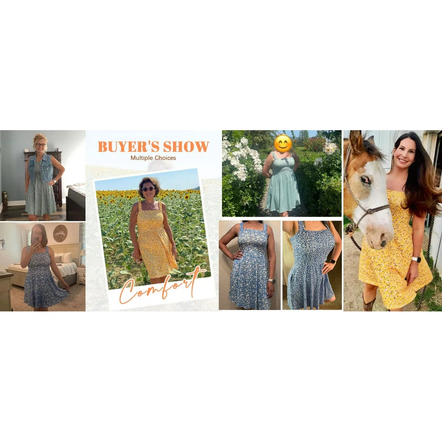 UVN Summer Dresses for Women Sleeveless Square Neck Midi Dress Boho Floral Print Beach Sundress with Pockets