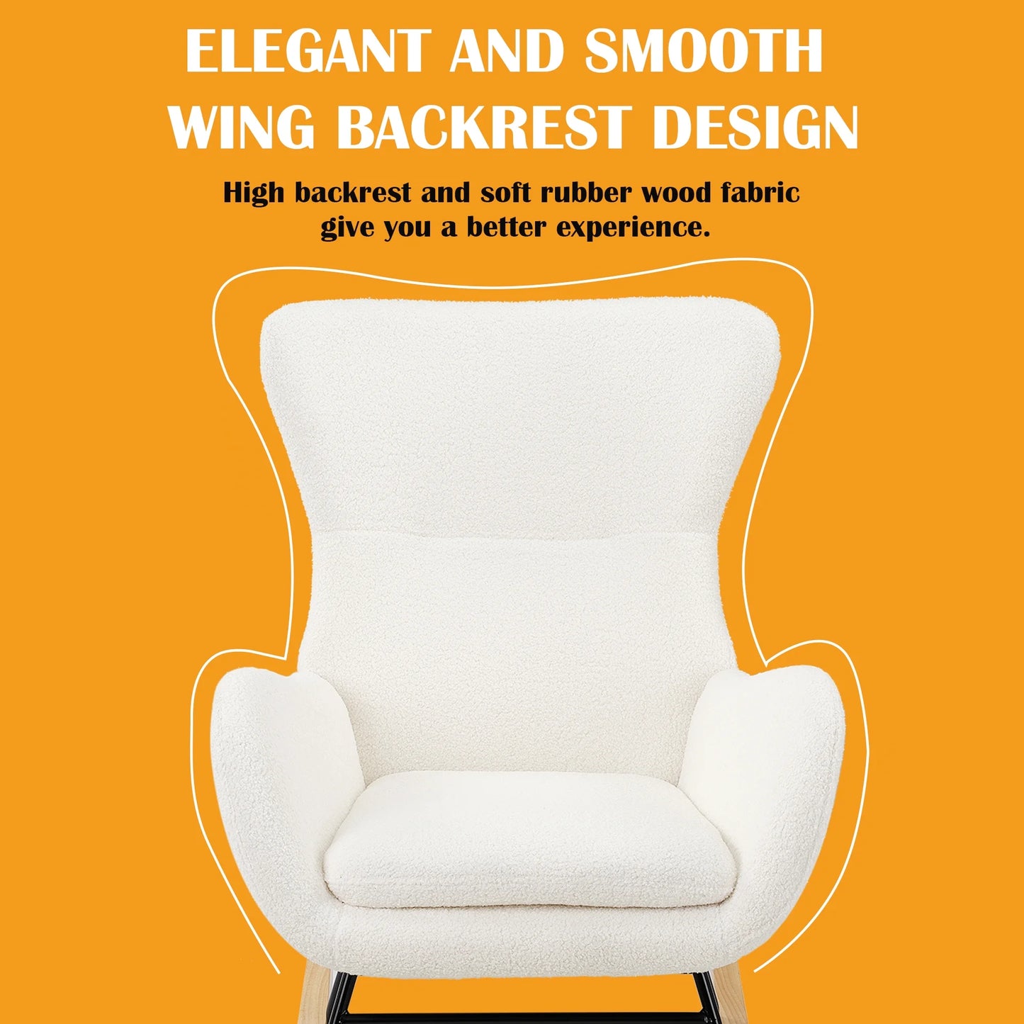 TrumanPick Nursery Rocking Chair Teddy Upholstered Glider Rocker Rocking Accent Chair with High Backrest Comfy Armchair for Living Room, White