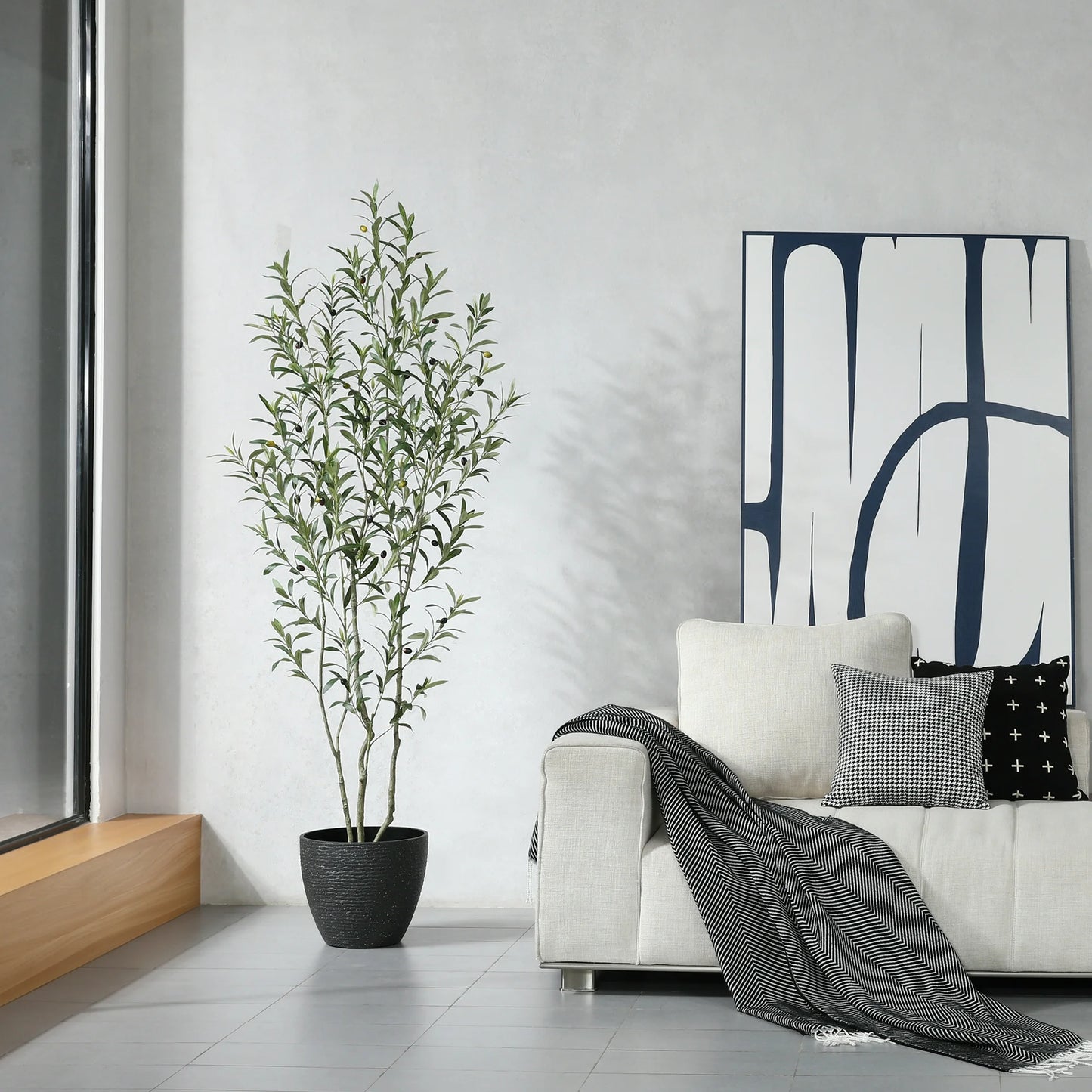 6ft Fake Plastic Olive Tree in Pot, Pre Potted Faux Greenry Plant for Home Decor Office House Living Room Indoor Outdoor, Big Fake Plants Fake House Plants
