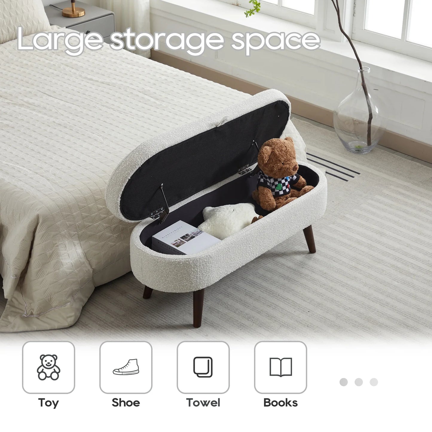 Storage Ottoman Bench End of Bed for Bedroom,Upholstered Entryway Shoe Seat Bench with Storage, Modern Cute Padded Blanket Chest Stool Foot Rest for Living Room, Window Seating