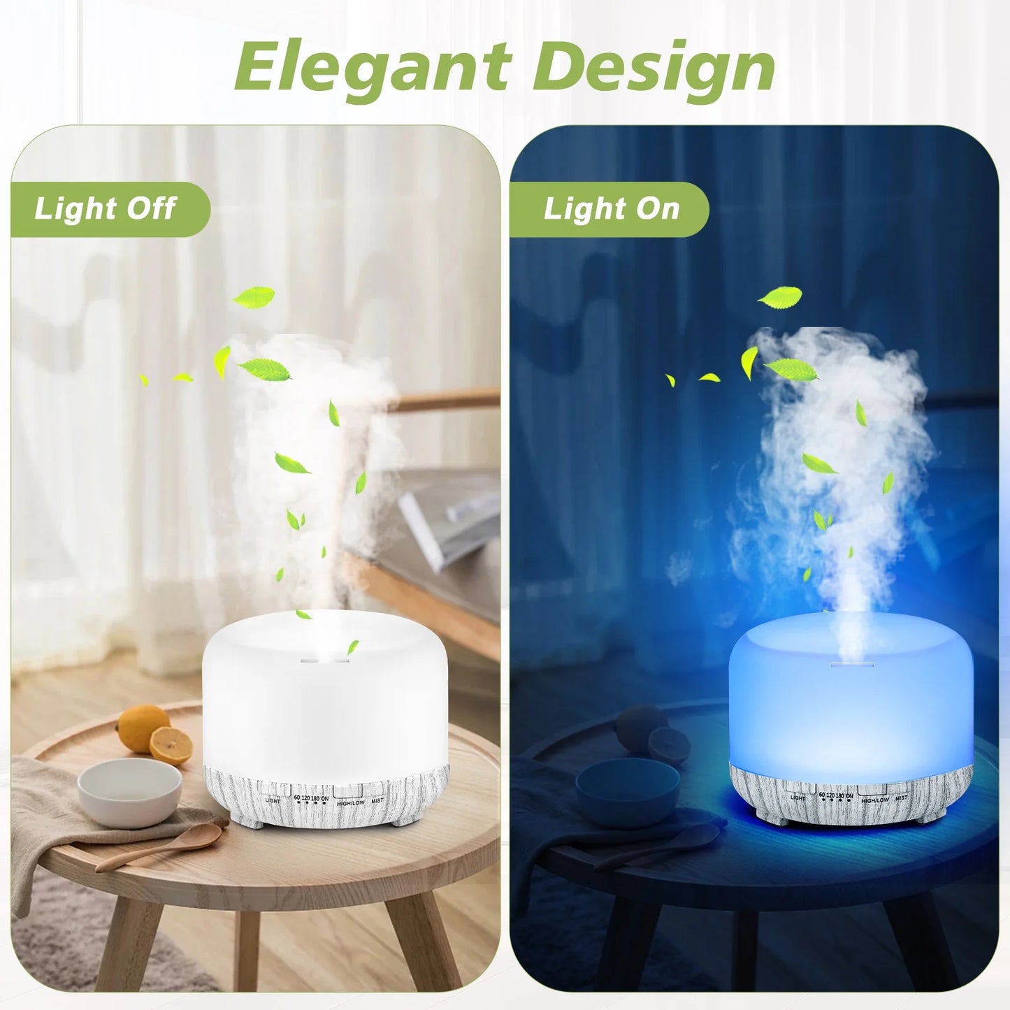 Fimilo 500ml Essential Oil Diffuser with 6*10ml Essential Oils Set, Upgraded White Wood Color Base Flower Aromatherapy Diffusers with Remote Control, Aroma Diffuser for Home Office