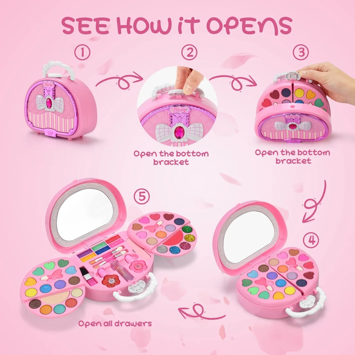 Kids Makeup Set for Girl Washable Real Cosmetic, Safe & Non-Toxic Toys Toddler Makeup Kit, Pretend Play Make Up for Girls Birthday Present Toys for Age 3 4 5 6 7 8 9+ Year Old