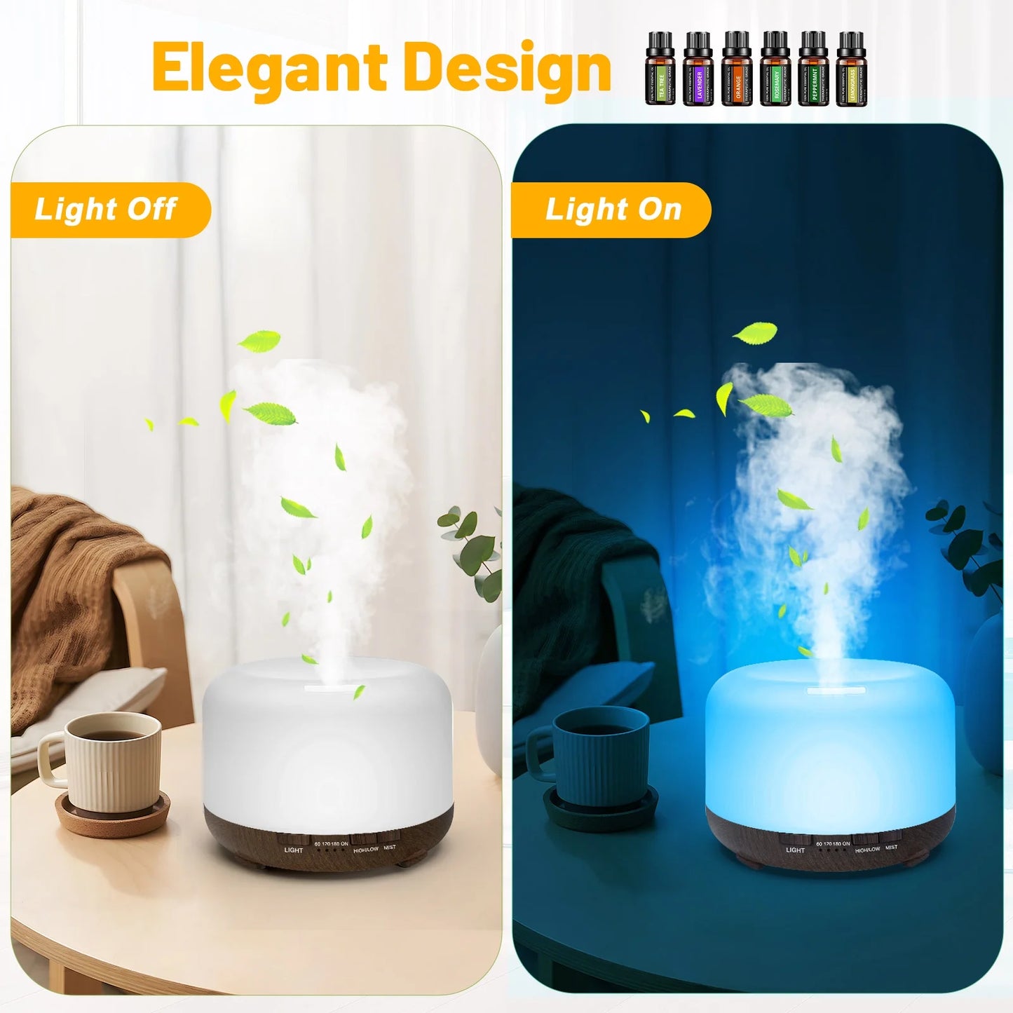 Fimilo Diffusers for Essential Oils,500ml Electric Diffusers with 6x10mL Oils,Cool Mist Humidifier with 7 LED Colors,Waterless Auto Shut-Off,Remote Control Suit for Home,Office