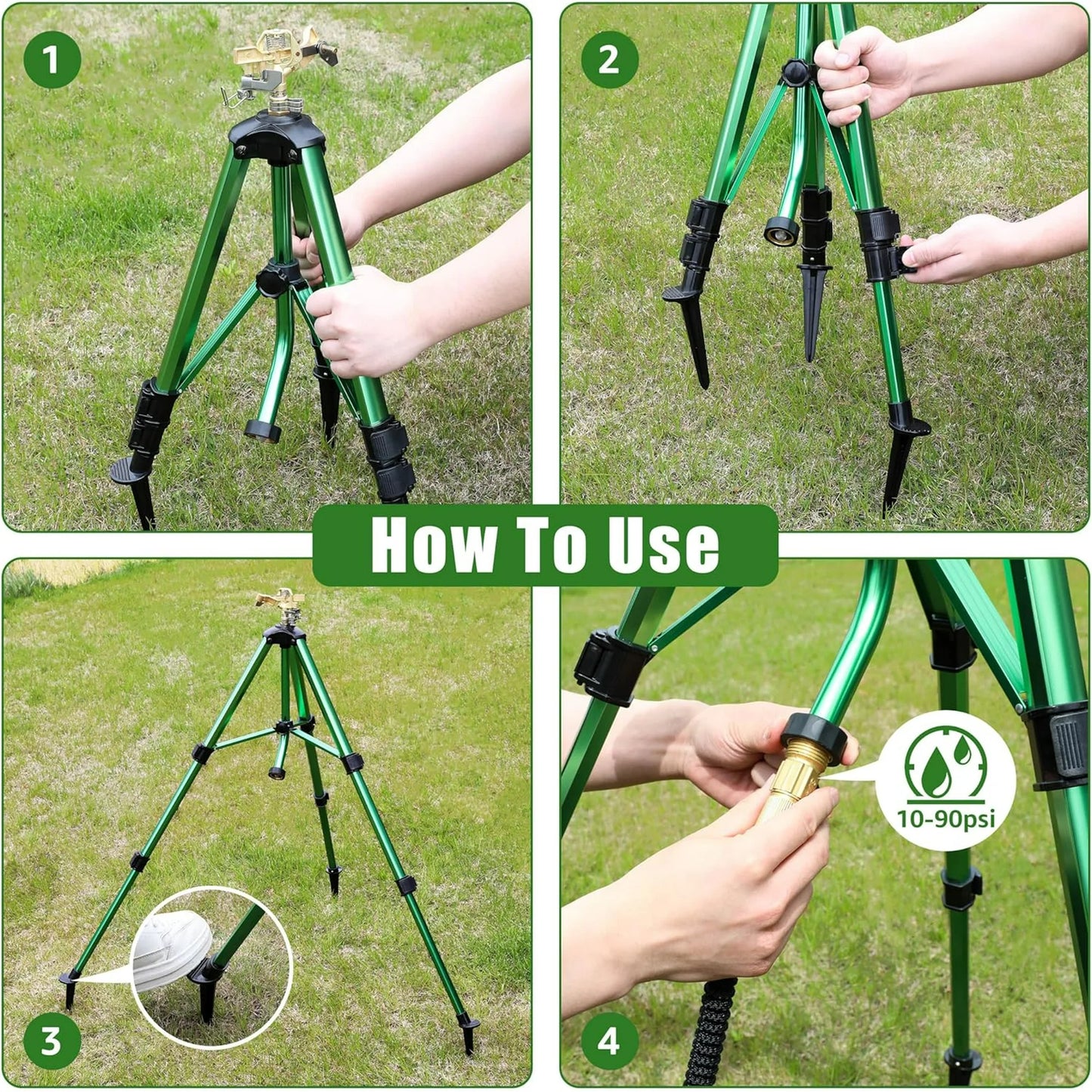 TOPHDY Heavy Duty Brass In-Ground Impact Sprinkler, PlugTripod Base, 360 Degree, 0-43 Feet Large Area Coverage, Adjustable Height 16-37 Inches, Suitable For Lawns, Patios