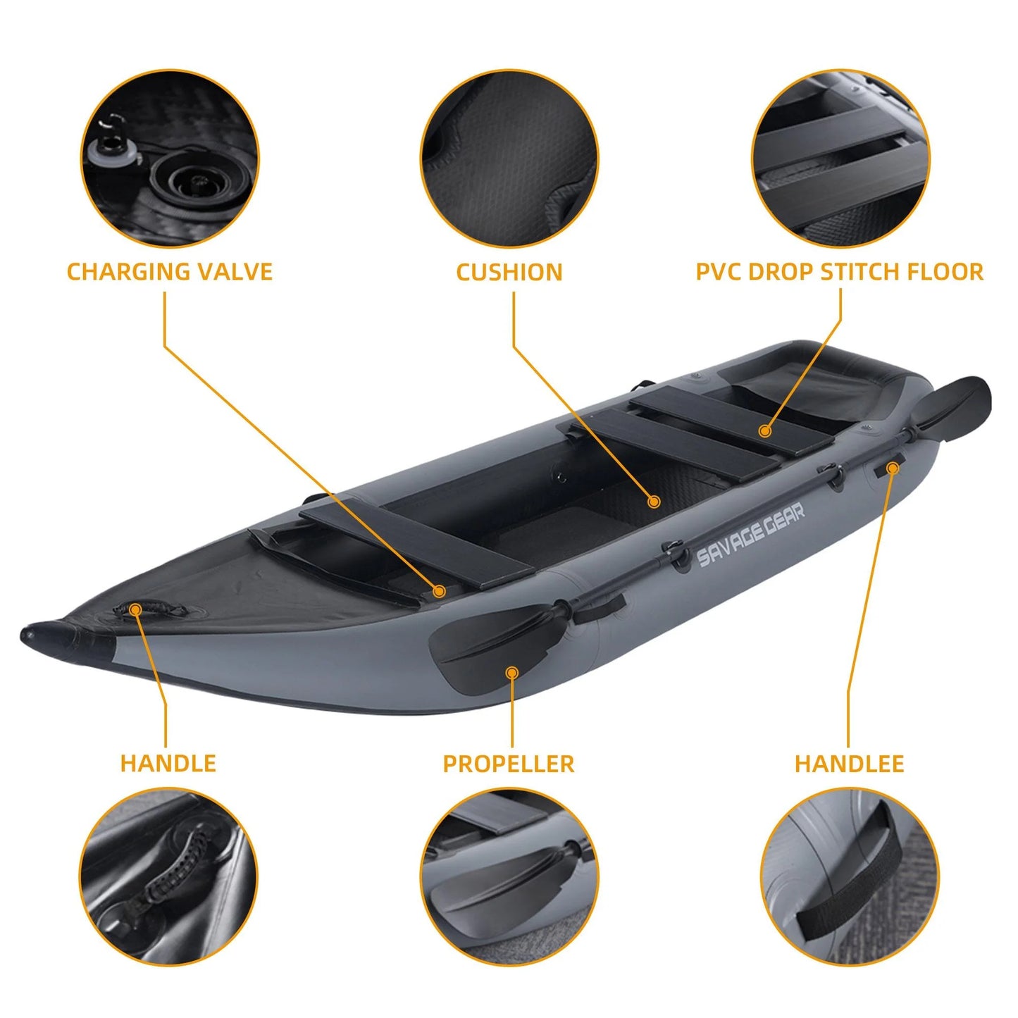 2 Person Inflatable Kayak, Fishing PVC Kayak Boat, Inflatable Boat Rescue Rubber Rowing Boat with Pump, Aluminum Alloy Seat, Paddle, Inflatable Mat, Repair Kit, Fin 440lb Weight Capacity