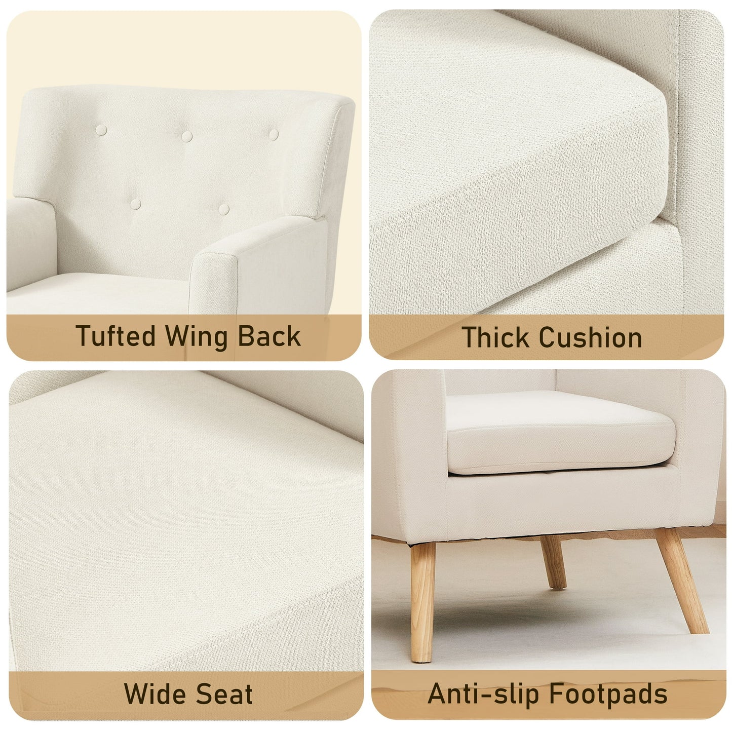TrumanPick Accent Chair, Modern Upholstered Comfy Sofa Chairs, Fabric Mid-Century Armchair Button Tufted Lounge Chair for Living Room, Bedroom, Beige