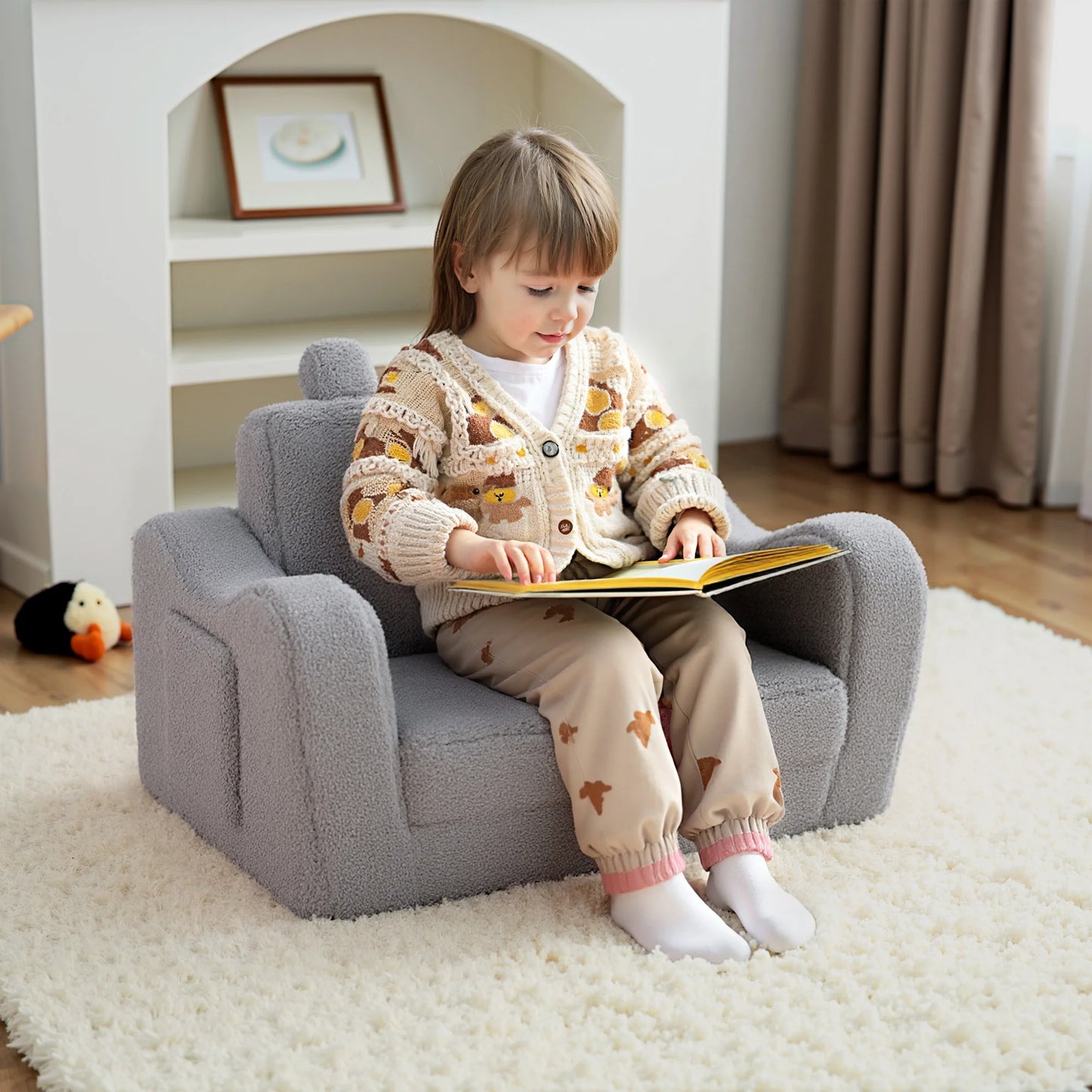 AILEEKISS Toddler Sofa, Foldable Kids Sofa Couch, Convertible Baby Lounger Chair for Playroom, Grey